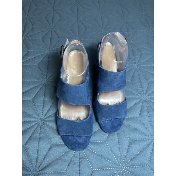 Vionic Women's Perk Bianca Suede Blue Heel Sandal Tortoise Buckle Size 8 Arch - Picture 3 of 13